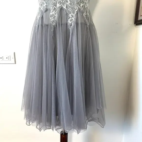 Ryu Gray Lace Tulle Fit Flare Dress L Prom Dance Romantic Balletcore Fairycore - Picture 4 of 12
